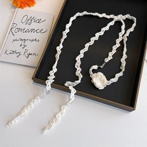 손뜨개 긴 좁은 스카프, 장미꽃 크로셰 디자인, 여성용 봄 여름 가을 패셔너블 넥워머 스카프