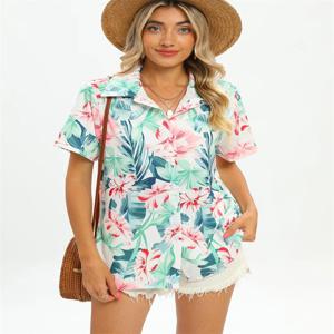 2025년 여름 여성용 트로피컬 프레쉬 플로럴 프린트 반팔 셔츠, 패셔너블하고 캐주얼한 여름 휴가에 적합