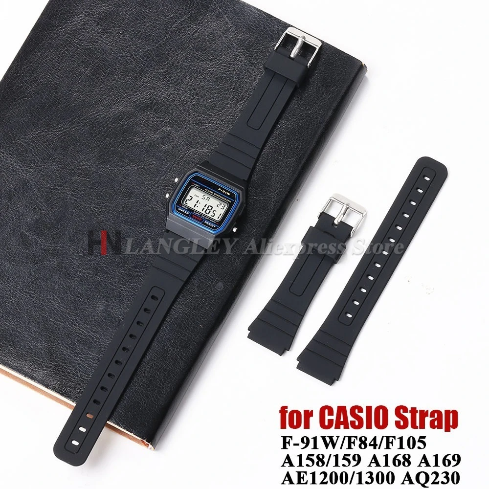 카시오 W800H 시계 밴드용 18mm 실리콘 시계 스트랩 SGW400 F91W F84 F105/108/A158/168 AE1200/1300용 블랙 소프트 고무 팔찌