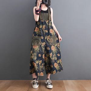 여름 새 인쇄 스트랩 진 점프 슈트 여성 패션 멜빵 청바지 빈티지 캐주얼 와이드 레그 데님 Rompers 느슨한 Dungaree G1980