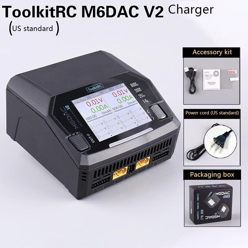 ToolkitRC M6DAC V2 듀얼 채널 1-6S 리튬 배터리 충전기 RC 모델 자동차 보트용 DC800W AC200W 고출력 충전 도구