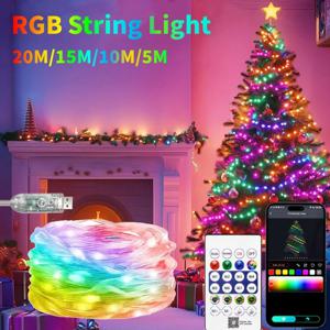 Dreamcolor RGBIC USB 스팅 라이트 블루투스 APP DIY LED 요정 조명 크리스마스 트리 웨딩 생일 파티 장식 화환