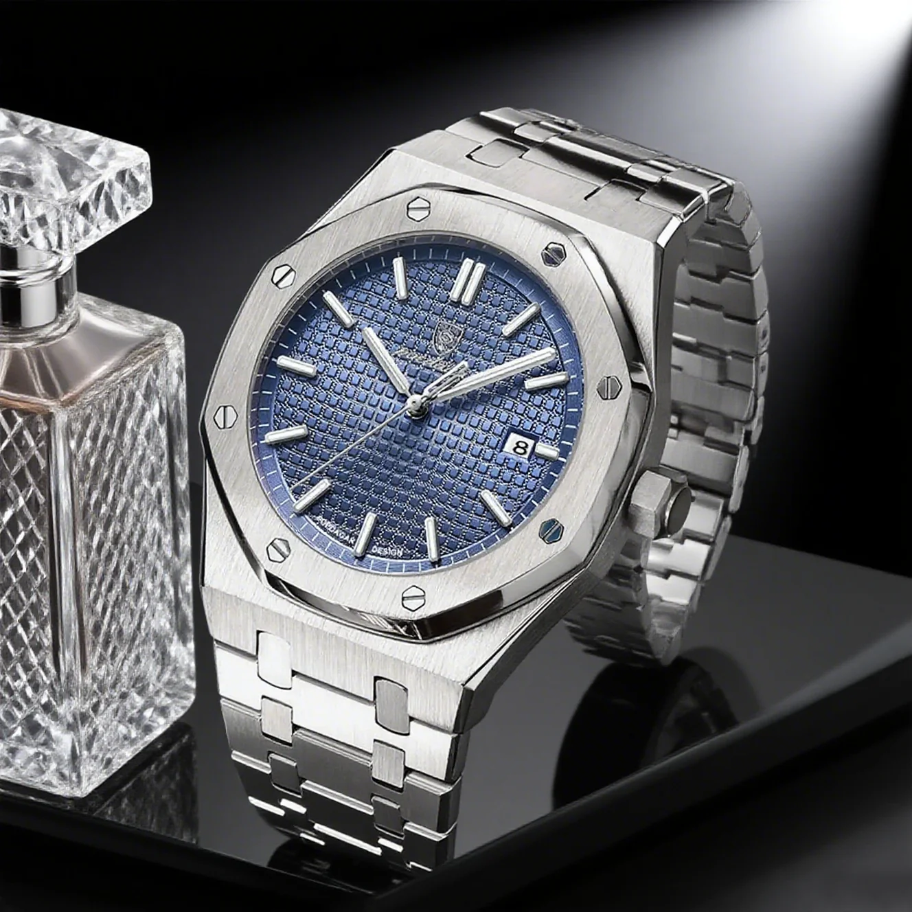 포에다가 오리지널 명품 남성 시계 날짜 야광 방수 스테인리스 스틸 남성 손목시계 패션 비즈니스 쿼츠 남성 시계