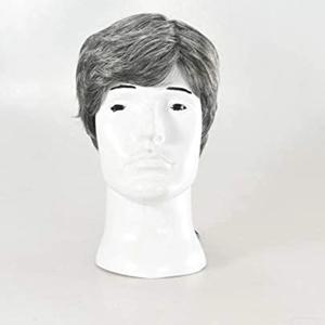 중노년용 가발, 꽃무늬 흰색, 남성용 단발 가발, 풀 가발