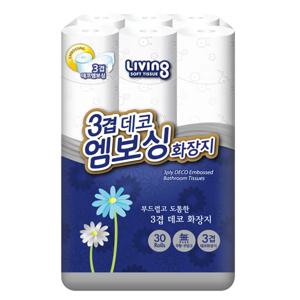 [삼정펄프] 리빙 3겹 데코엠보싱 3겹 30롤 화장지/무향/무잉크