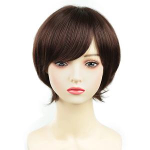 앞머리가 있는 짧은 합성 가발 스트레이트 브라운 내열성 코스프레 여성용 일일 사용 가발 아시아 소녀 가발 헤어 엑스포 시티