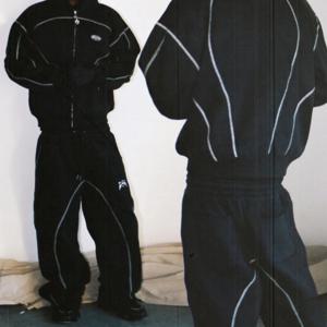 유행 거리 줄무늬 카디건 후드 스웨트 셔츠 느슨하고 다재다능한 겨울 후드 풀오버 바지 투피스 세트 Y2k 디자인