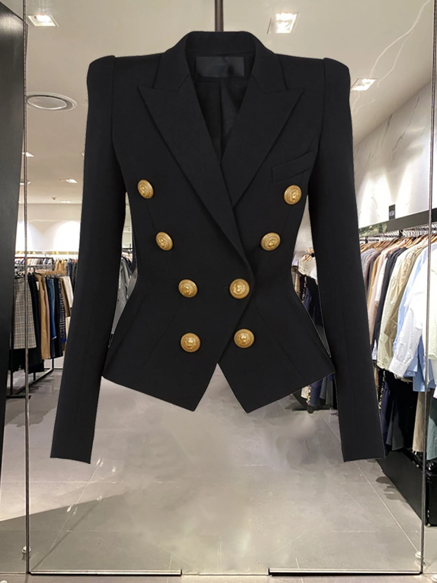 패셔너블한 슬림핏 클래식 스타일 더블 브레스티드 여성 블레이저 봄 가을 신상 우아한 개성 폴리에스터 수트 재킷