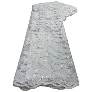 프랑스어 우유 실크 레이스 패브릭 스팽글과 아프리카 패브릭 2025 화이트 나이지리아 메쉬 얇은 명주 그물 레이스 패브릭 여성 파티 드레스