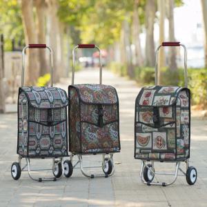 쇼핑 카트 접이식 슈퍼마켓 야채 시장 쇼핑 카트 옥스포드 스테인레스 스틸 프레임 당김 막대 트럭