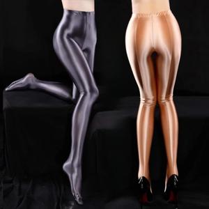 M L XL 플러스 사이즈 백 심 레그 슬림 팬티 스타킹 새틴 광택 펜슬 팬츠 여성 피트니스 요가 레깅스 오일 샤이니 파티 클럽 타이즈