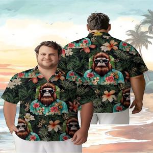 남성용 플러스 사이즈 하와이안 셔츠 트로피컬 스타일 고릴라 프린트 패턴, 뉴 여름 패션 탑, 힙합 스트리트웨어