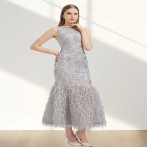 오간자 피쉬테일 롱 원피스 맥시 2024, 이브닝 여름 민소매 바디콘 피팅 가운, 여성 로브 깃털, 신상