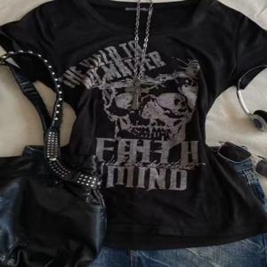 슬림 핏 여름 티셔츠 여성용 한국 스타일 프린트 면 반팔 시크 탑 젊은 성인 캐주얼웨어 라운드 넥