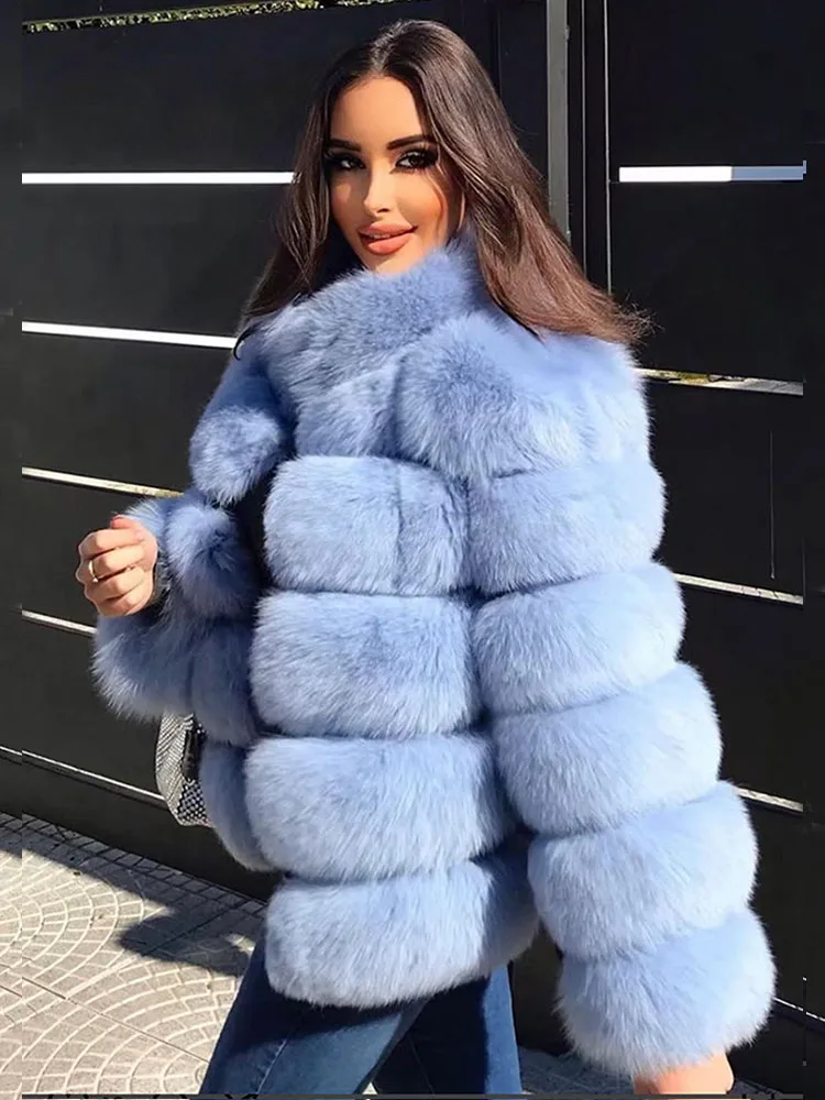 자도린 우아한 스탠드 칼라 긴소매 푹신한 인조 모피 코트 여성 의류 두꺼운 인조 모피 재킷 겨울 코트 여성용 탑