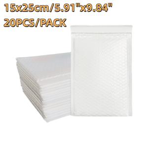 20개 15x25cm 초슬림 롱 화이트 버블 메일러 문서 크기 패딩 봉투 매뉴얼 의류 아트 롤 안전 배송용