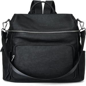 여성용 가죽 백팩 겸용 핸드백, 대형 컨버터블 백팩 겸용 핸드백, 패션 숄더백, 블랙