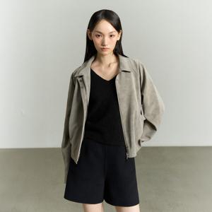 SNAP BUTTON FAUX LEATHER JACKET ASH GRAY