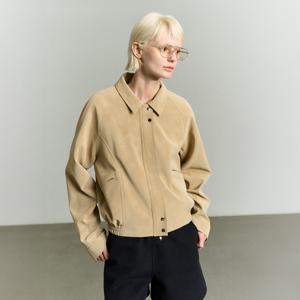 SNAP BUTTON FAUX LEATHER JACKET CINNAMON