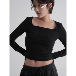 스퀘어넥 긴소매 티셔츠 - 블랙 (355841LY65)