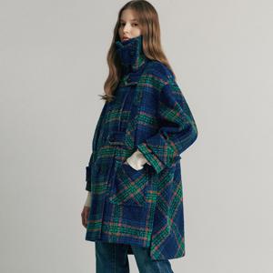 [마쟈] 컬러 체크패턴 비죠장식 볼륨소매 하프코트