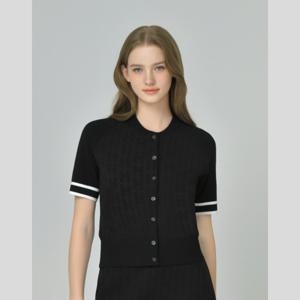 헤지스골프[BEST]여성 자카드 패턴 반팔 가디건HWSW5C613BK