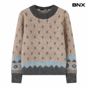 정상가:69,000원 ㅣ 라운드 배색 패턴 벌룬 긴팔 니트 (BX4KP002L0)