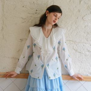 Cest_Flower embroidery lace frill blouse