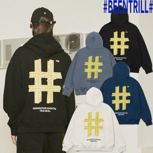 [빈트릴]옐로우 테이핑 해시태그 오버핏 후드티 BA233HM001