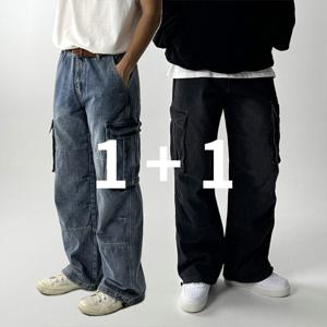 [브리치] 오엔엘 / 1 + 1 카고 남자와이드청바지 흑청바지 통청바지