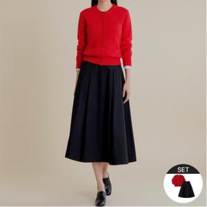 [최초가168,000원]코튼 스커트+케이블 가디건 2종세트