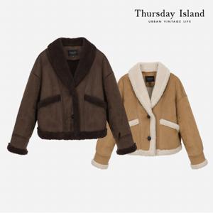 [정상가-479000원][Thursday Island] 숄카라 인조 무스탕(T228MLT231W)