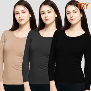 여성 발열내복상의 얇은 보온내의 모달 겨울 긴팔 라운드 기능성