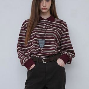 [플라스틱 아일랜드]반오픈카라 스트라이프 티셔츠 PR4CL061