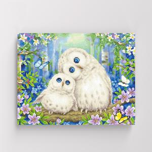 DIY캔버스형 보석십자수 40x50cm 백야의 부엉이가족