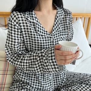 [브리치]  / 코튼100% 데일리 클래식 체크 잠옷 세트 (루즈핏)