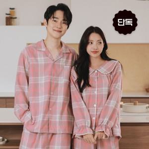 [브리치]  /     단독 핑크체크 기모면 겨울잠옷 커플잠옷