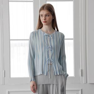 yoyoyoy여성CANEVAS[최초가 133000원] 스트라이프 셔링 타이 플리츠 가디건 스카이블루_AJ06WNPCD01