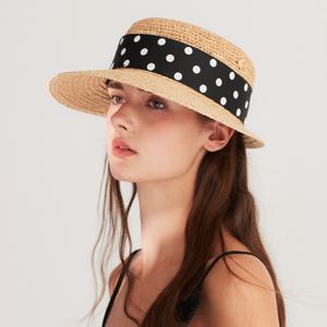 도트 리본 언발란스 라피아햇 (2colors)