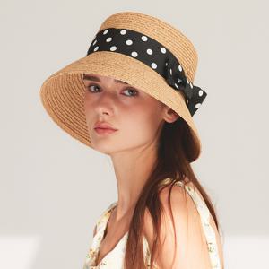 도트 리본 미들챙 라피아햇 (2colors)