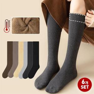 데일리 기모 니삭스 6종세트 여성용 겨울 도톰 롱기장 무릎 양말