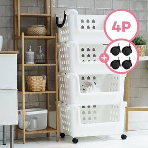 80L 대용량 멀티 바스켓 4P 적층형 빨래 바구니 세탁 다용도 보관함 + 바퀴1세트