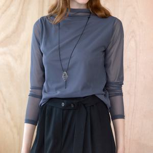 반하이넥 시스루 레이어드 긴팔 티셔츠