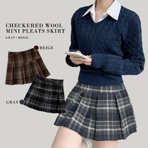 [속바지내장/진짜예쁜핏!] 가을~겨울 체크 모직 울 미니 플리츠스커트, 프레피룩, 스쿨룩!