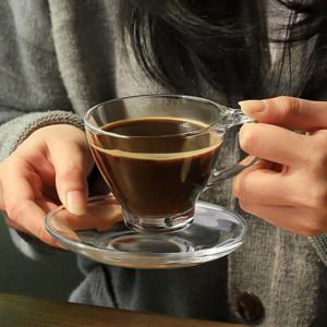 유리 커피잔 받침 세트 찻잔 다기 200ml 유리잔 손잡이유리잔 홈카페유리컵 홈카페유리잔