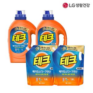 LG생활건강 테크 베이킹소다+구연산 액체세제 일반 용기 3L 2개+1.8L 2개