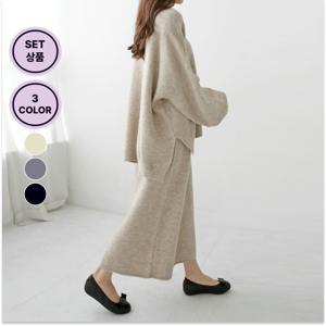 [브리치]  / (55 88까지) 라운드넥 니트 스커트 세트 여성 투피스 겨울 가을 빅사이즈
