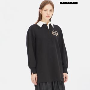 아울렛 카라 배색 롱 티셔츠 SATS35361_BK