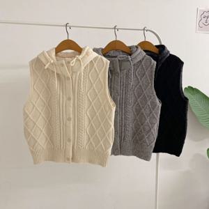 [브리치]  / 헤리즌 꽈배기 니트 후드 덕다운 패딩 조끼(3color)