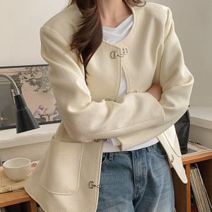 [제작] 클래식 홀스빗 라운드넥 루즈핏 트위드 자켓 83892 빅사이즈 여성의류